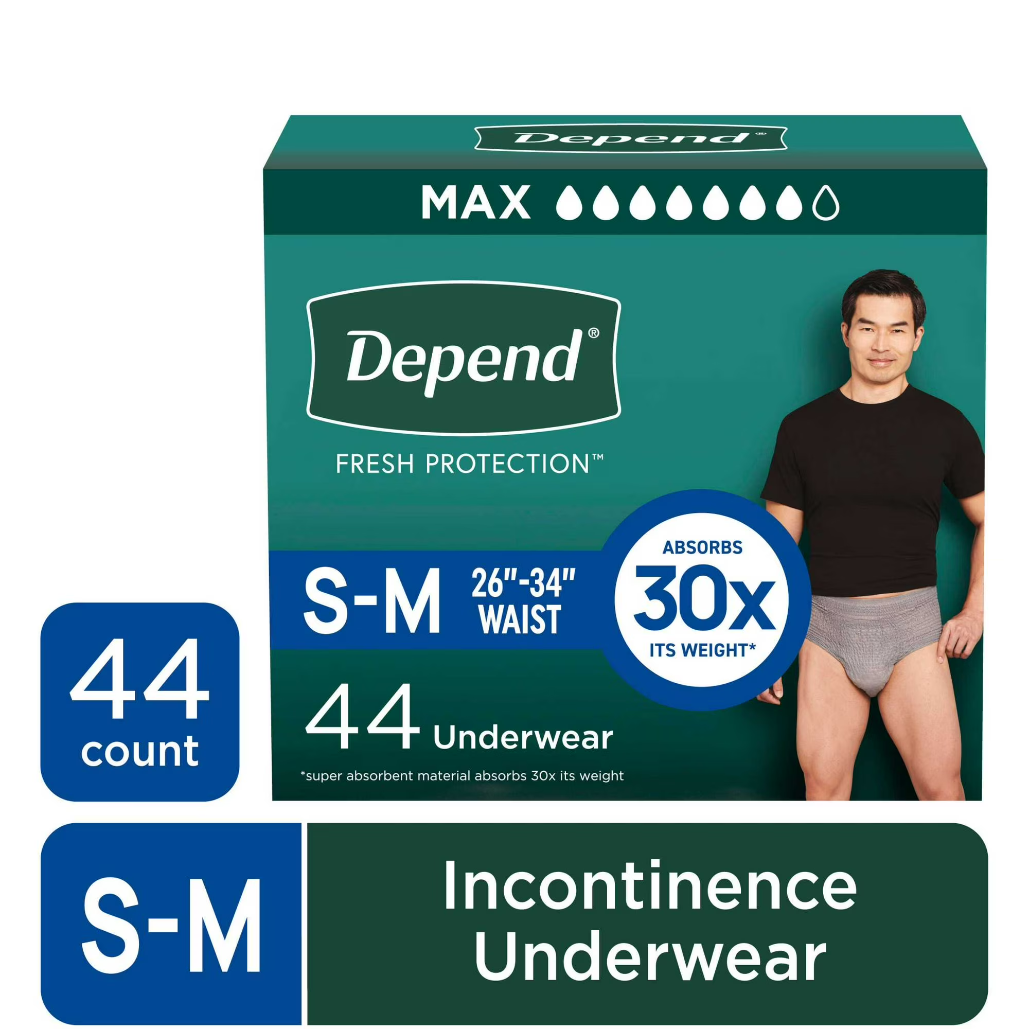 Depend Fresh Protection Adult Diapers, Incontinence Underwear for Men, Disposable, Maximum, Small/Medium