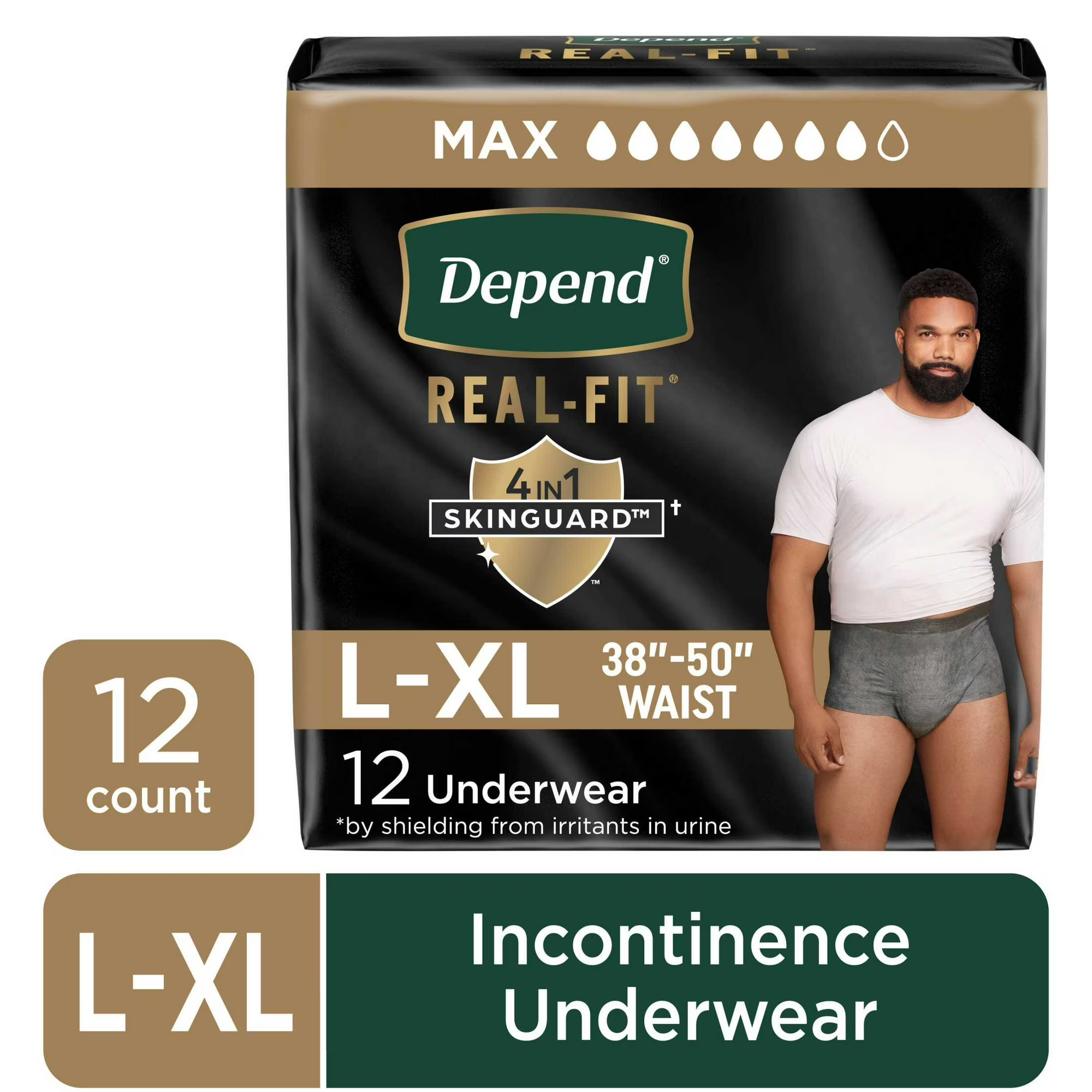 Depend Real Fit Incontinence Underwear for Men, Adult Diapers, L/XL