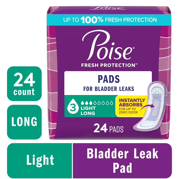Poise Incontinence Pads & Postpartum Incontinence Pads, 3 Drop Light Absorbency, Regular / Long